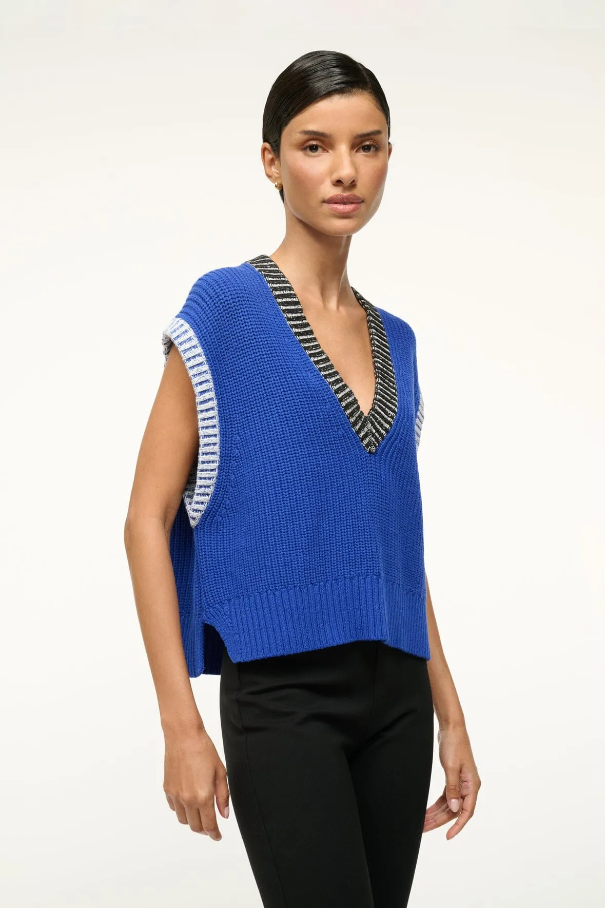 Staud Americana Sweater in Deep Sea/Black/Ivory