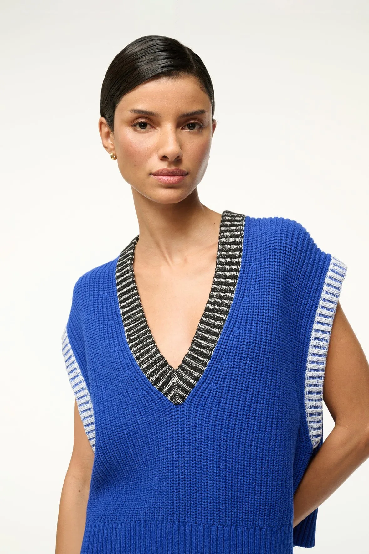 Staud Americana Sweater in Deep Sea/Black/Ivory