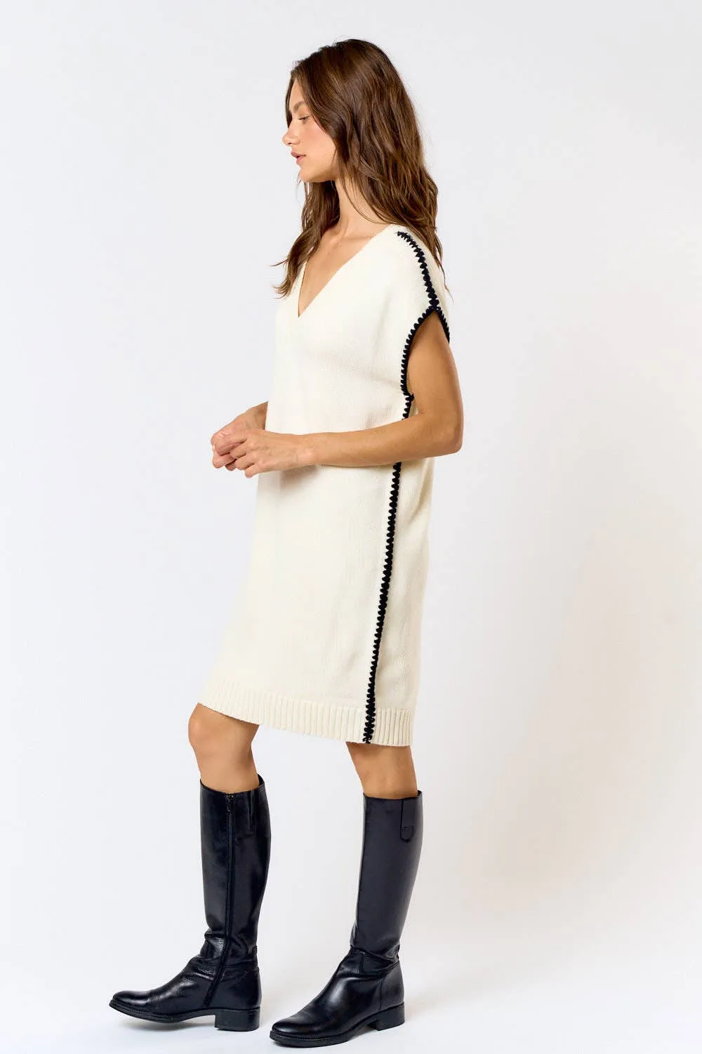 Sweater Dress with Contrast Trim