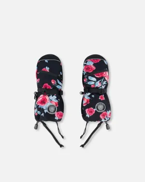 Technical Mittens Black Printed Roses