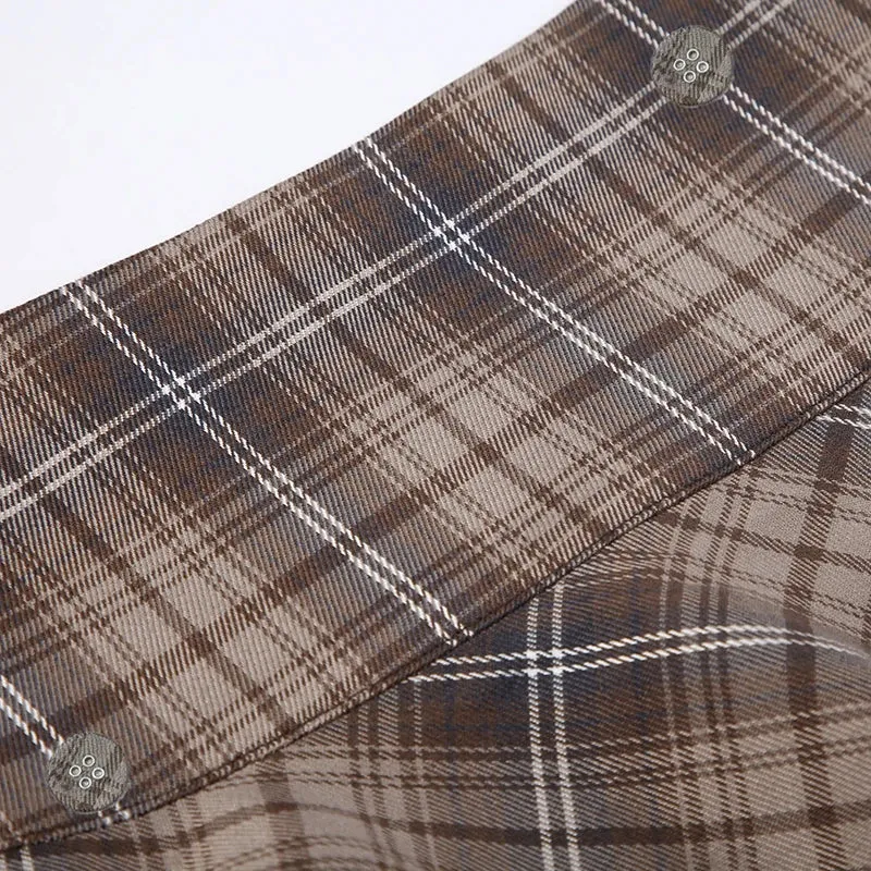 Vintage Buttons Plaid A-Line Mini Skirt