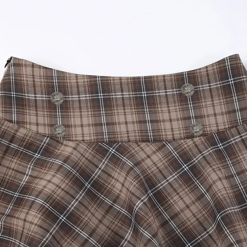 Vintage Buttons Plaid A-Line Mini Skirt