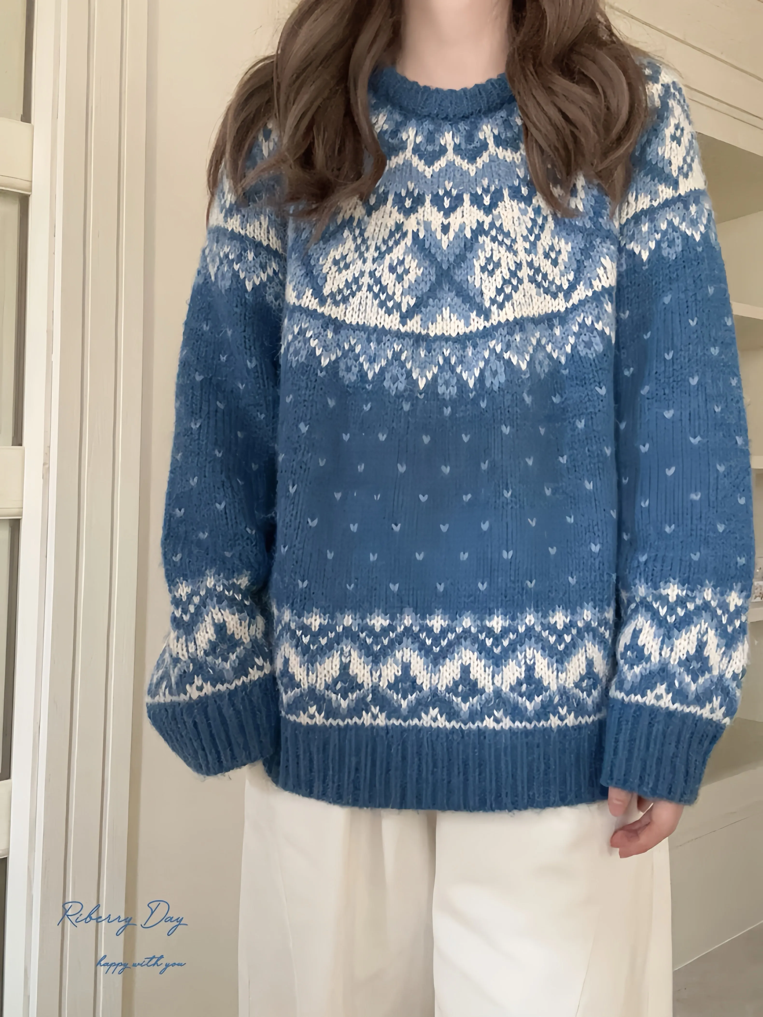 Vintage Fairy fair isle sweater wool blended