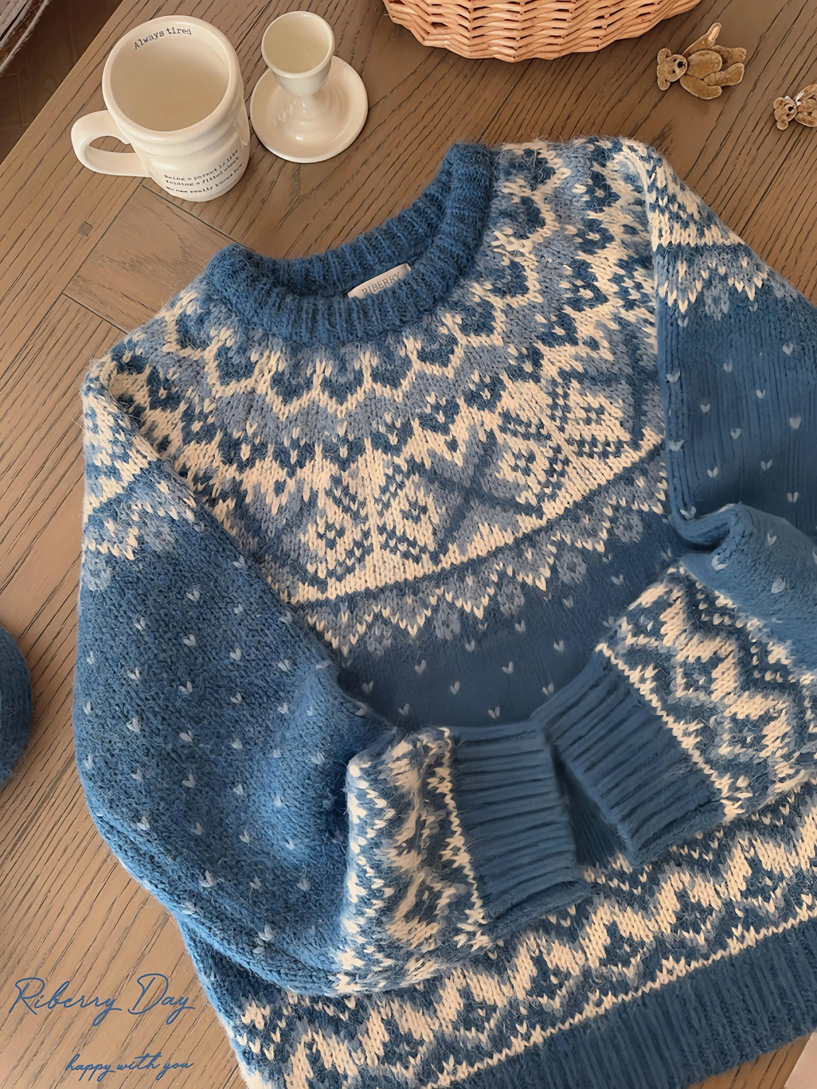 Vintage Fairy fair isle sweater wool blended