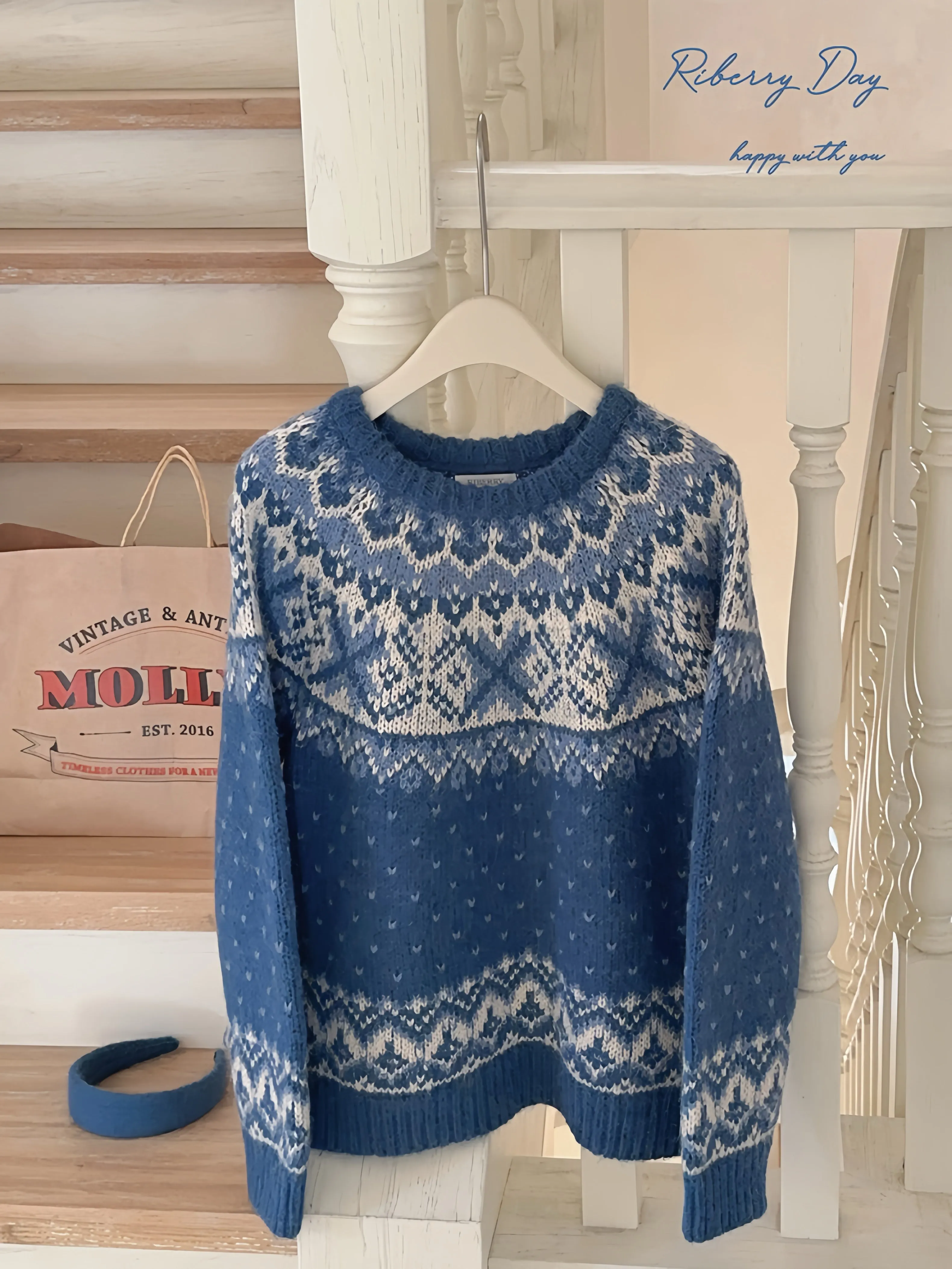 Vintage Fairy fair isle sweater wool blended