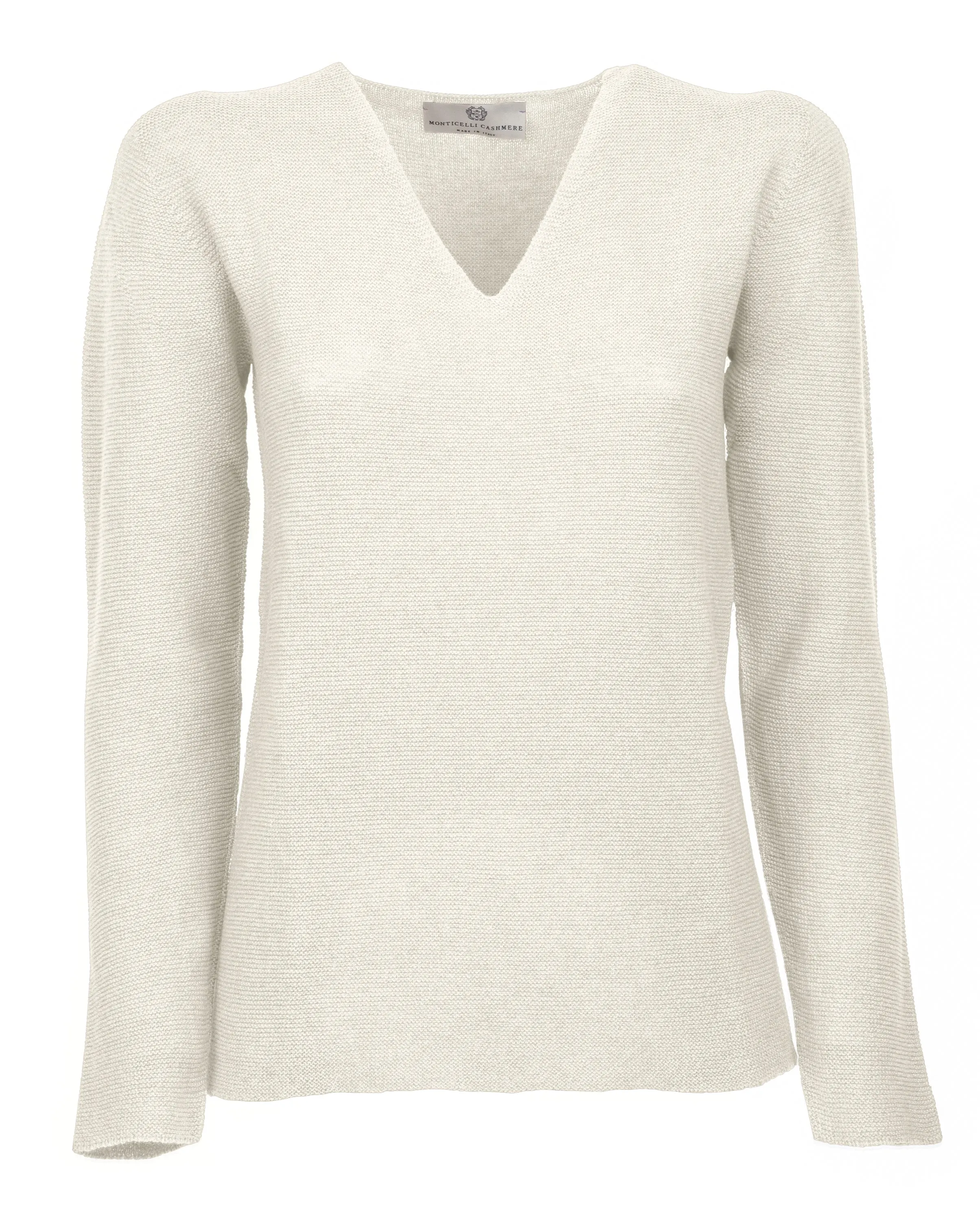 Women's Pure Cashmere Links Stitch V-Neck Milk White