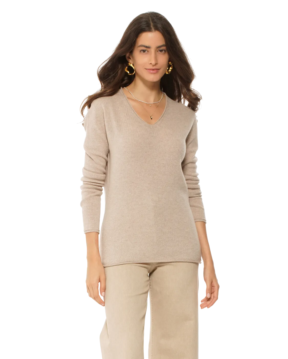 Women's Ultra-Light Cashmere V-Neck Sweater Beige