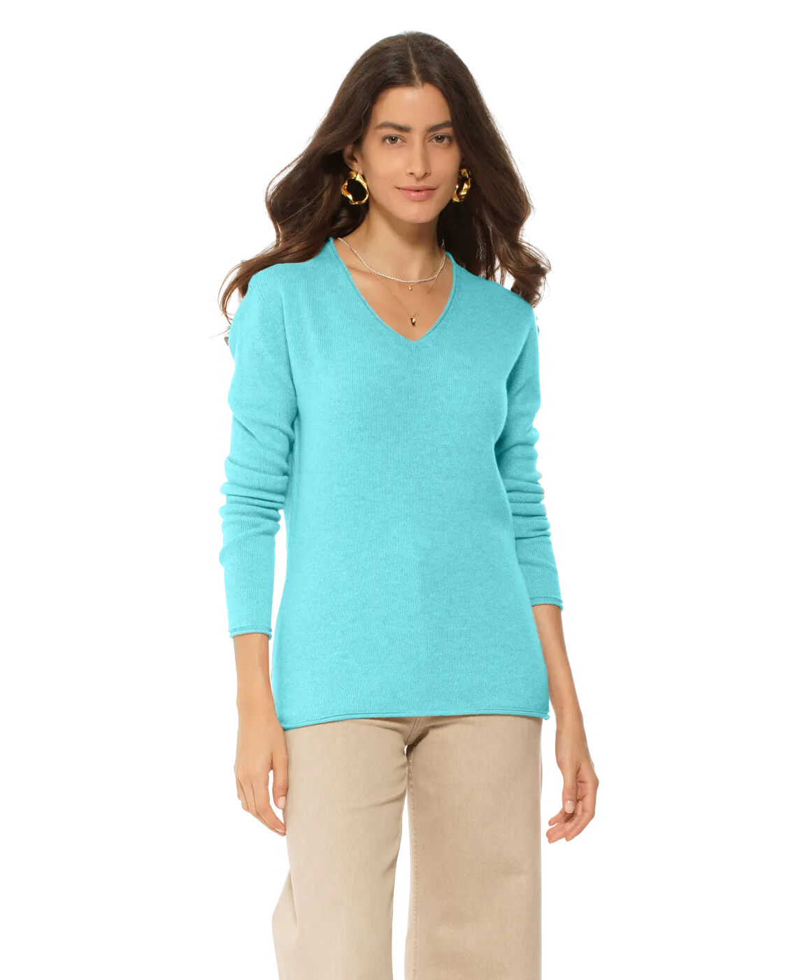 Women's Ultra-Light Cashmere V-Neck Sweater Cyan