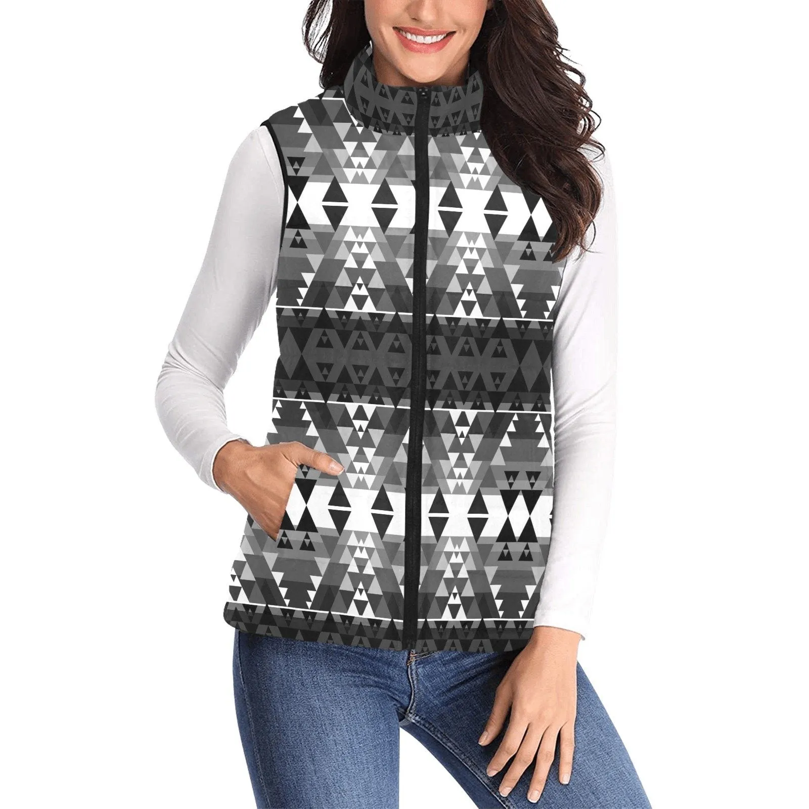 Writing on Stone Black and White Women's Padded Vest Jacket